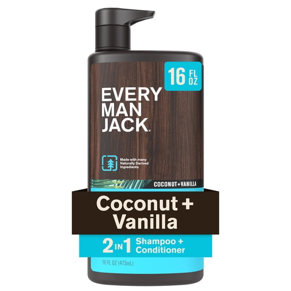 Every Man Jack Coconut + Vanilla Daily 2-in-1 Shampoo and Conditioner for Men, Naturally Derived, 16 oz