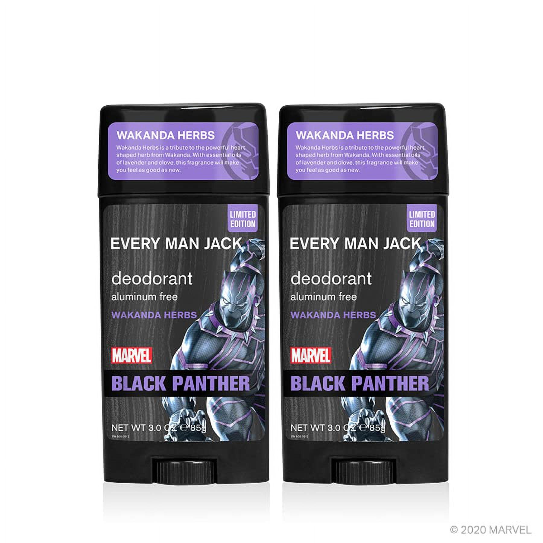 Every Man Jack Deodorant - Marvel Black Panther | 3-Ounce Twin Pack - 2 Sticks Included| Naturally Derived, Aluminum Free, Parabens-Free, Pthalate-Free, Dye-Free, And Certified Cruelty Free.