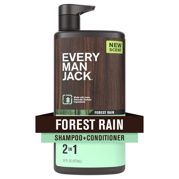 Every Man Jack Men's 2-in-1 Shampoo and Conditioner, Forest Rain Scent, 16 oz, Naturally Derived