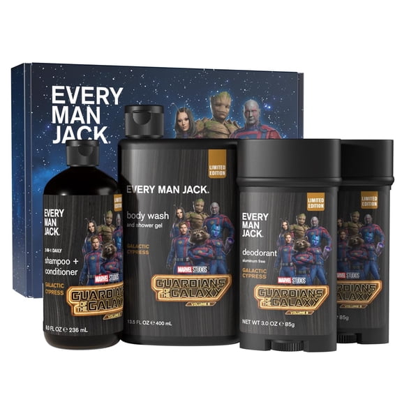 Every Man Jack Guardians of the Galaxy Body Set - Perfect for Every Guy & Marvel-Lover - Bath & Body Marvel Gift Set - Clean Ingredients & Incredible Scents - Body Wash, Shampoo &