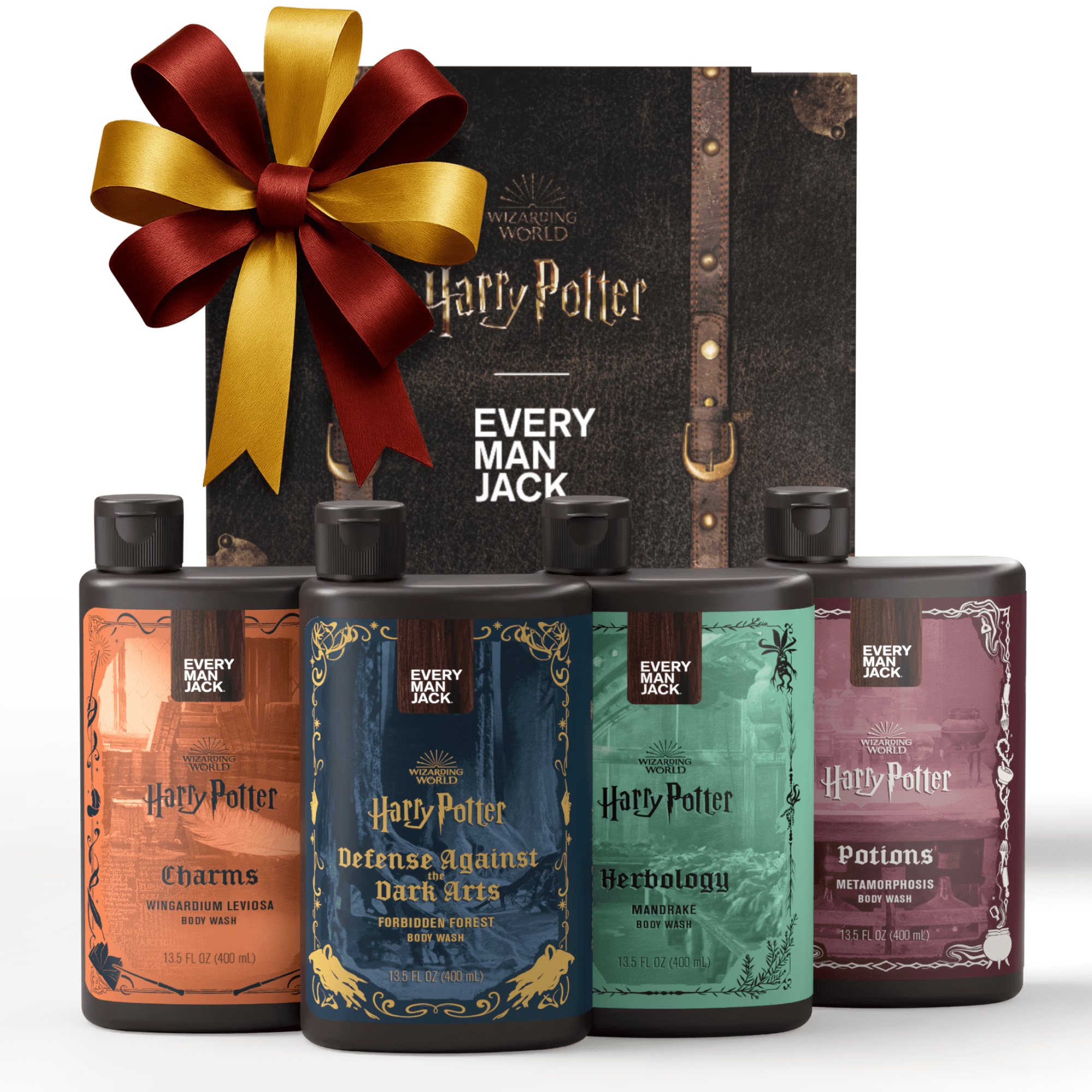 Every Man Jack Harry Potter Collectors Box Body Wash Gift Set, 4 Body Washes with Clean Ingredients & Hogwarts Inspired Spellbinding Scents, 13.5 oz Each