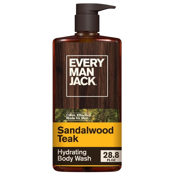 Every Man Jack Sandalwood Teak Hydrating Body Wash for Men, Naturally Derived, 28.8 fl oz