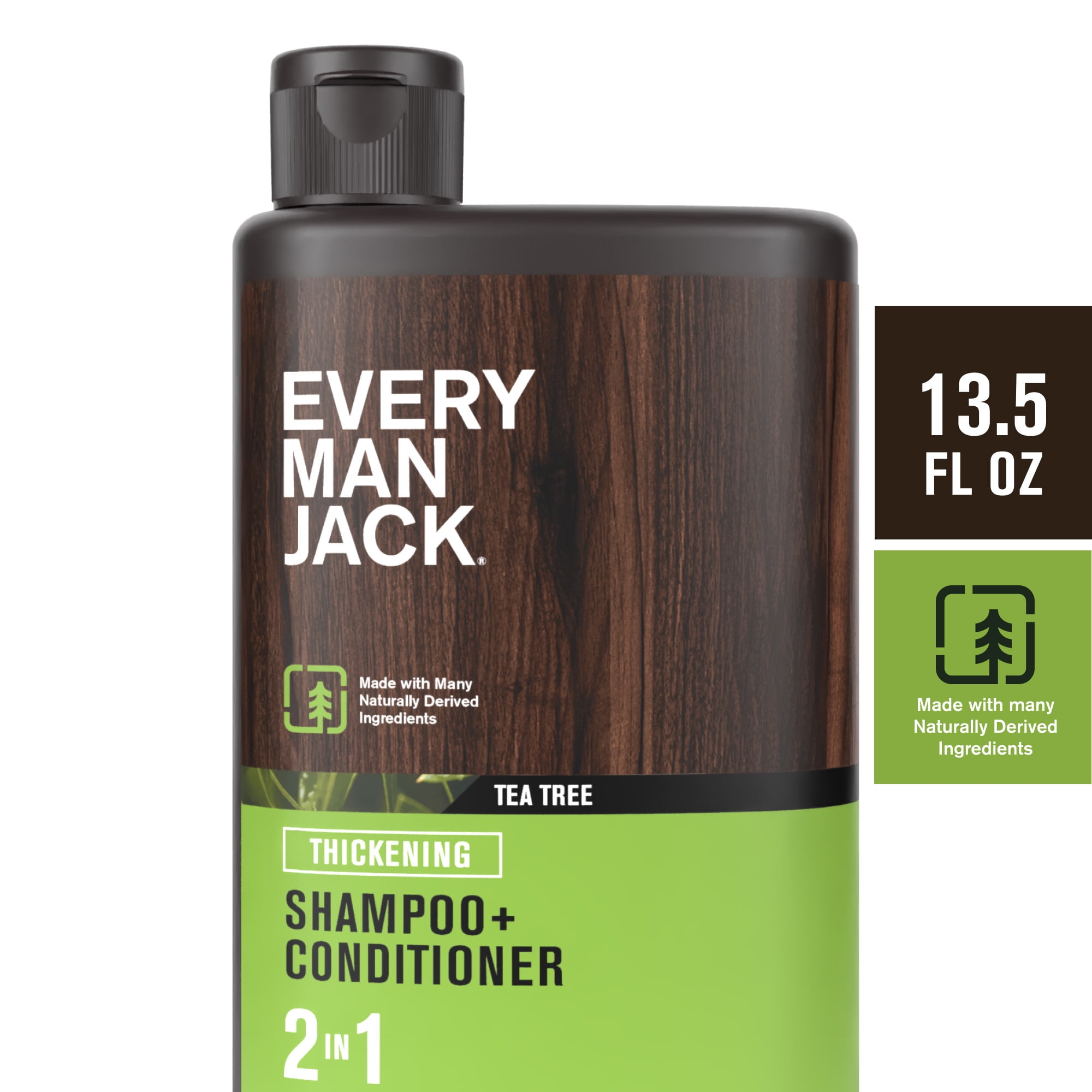 Every Man Jack Men's 2 in 1 Thickening Shampoo and Conditioner for All Hair Types, Tea Tree, 13.5 Fluid Ounces