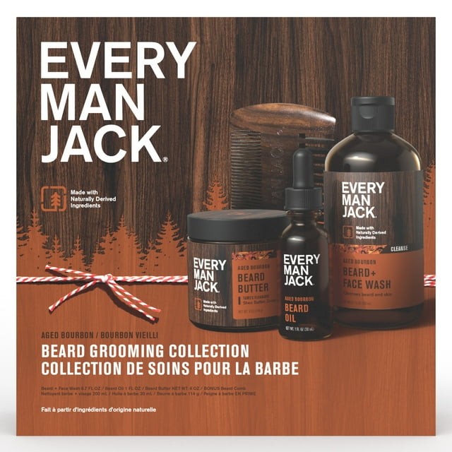 Every Man Jack Men's Aged Bourbon Beard Kit Holiday Gift Set, Face Wash