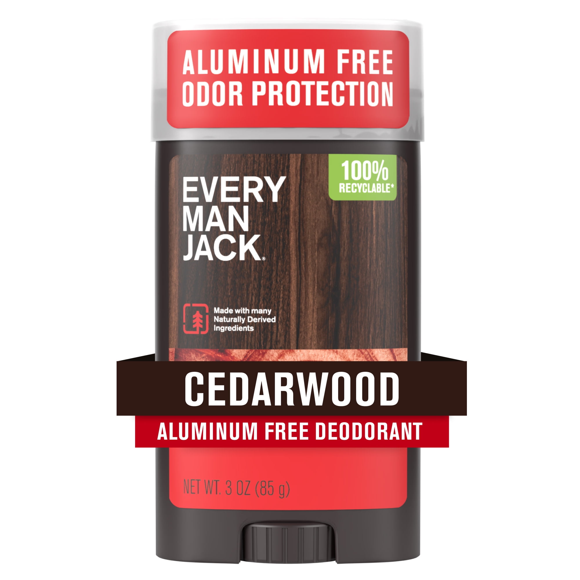 Every Man Jack Men's Aluminum Free Natural Deodorant for Long Lasting Odor Protection, Cedarwood, 3 Oz