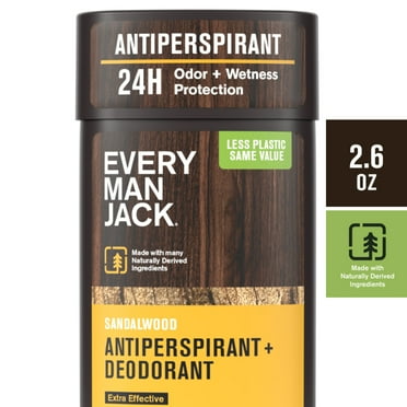 Every Man Jack Men's Antiperspirant Deodorant for Long Lasting Odor and Sweat Protection, Sandalwood, 2.6 oz