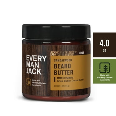 Every Man Jack Men's Beard Butter for Styling and Softening, Beard Care Balm, Sandalwood, 4 Ounces
