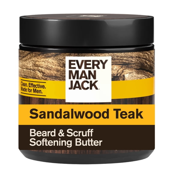 Every Man Jack Sandalwood Teak Hydrating Beard & Scruff Softening Butter for Men, Naturally Derived, 4 oz