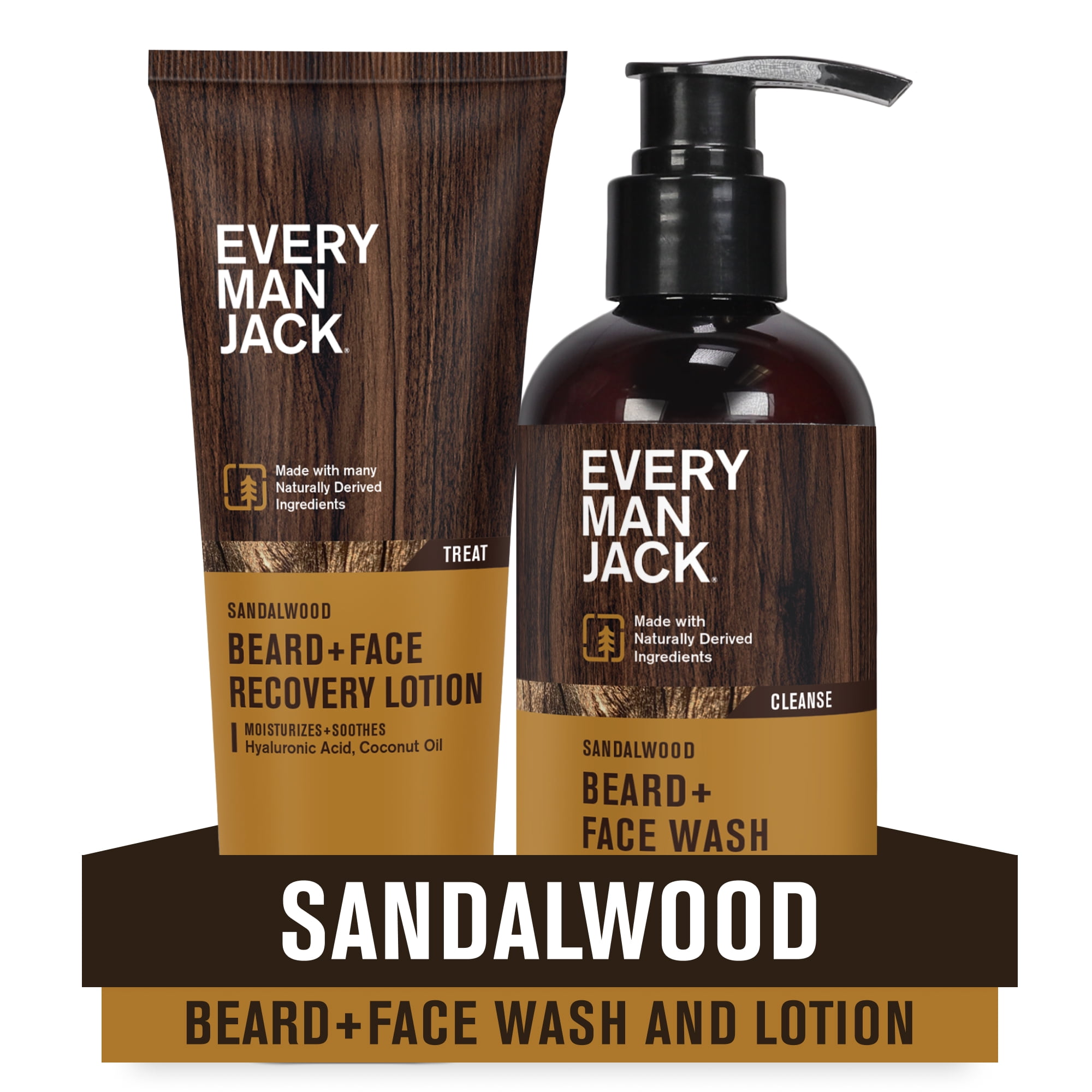 Every Man Jack Men's Beard Face + Wash & Lotion - Subtle Sandalwood Scent - Naturally Cleanse and Condition Your Beard & Skin