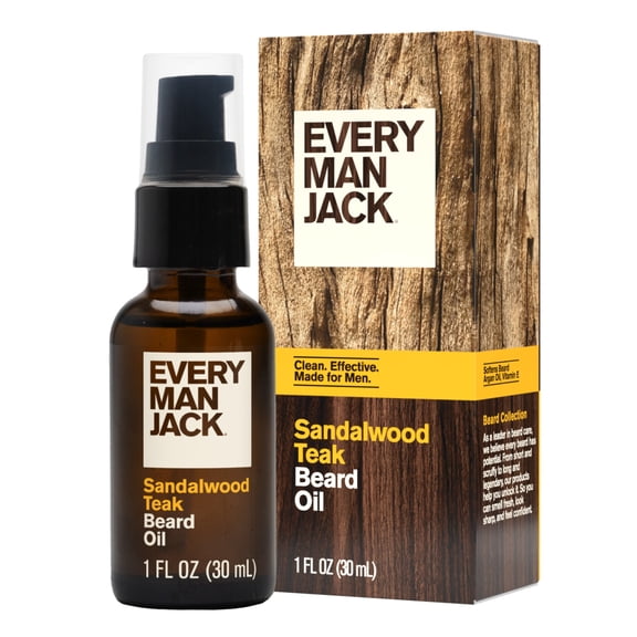 Every Man Jack Mens Beard Oil - Sandalwood Teak Fragrance - Deeply Moisturizes and Softens Your Beard and Adds a Natural Shine - Naturally Derived with Shea Butter and Argan Oil - 1 fl oz