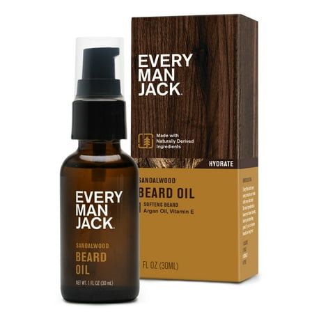 Every Man Jack Men's Beard Oil to Moisturize and Soften, Beard Care Conditioner, Sandalwood, 1 Fluid Ounce