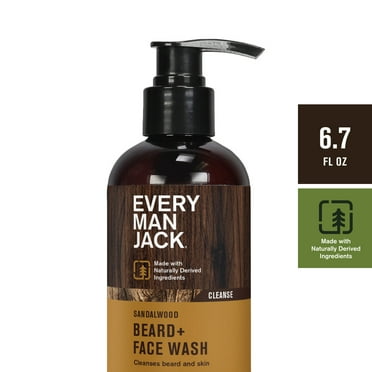 Every Man Jack Men's Sandalwood Beard Wash + Face Wash - Made with Naturally Drived Ingredient like Aloe Vera and Coconut, 6.7 fl oz.