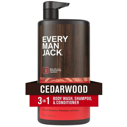 Every Man Jack Cedarwood Hydrating Men's 3-in-1 Body Wash and Shampoo and Conditioner - 28.8 fl oz