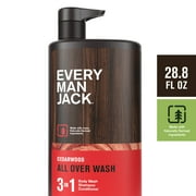 Every Man Jack Men's Hydrating 3 in 1 Body Wash, Shampoo, and Conditioner, Cedarwood, 28.8 Fluid Ounces