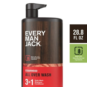 Every Man Jack Men's Hydrating 3 in 1 Body Wash, Shampoo, and Conditioner, Cedarwood, 28.8 Fluid Ounces