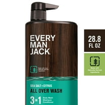 Every Man Jack Men's Hydrating 3 in 1 Body Wash, Shampoo, and Conditioner, Sea Salt   Citrus, 28.8 oz