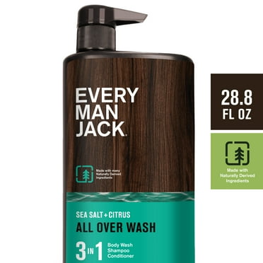 Every Man Jack Men's Hydrating 3 in 1 Body Wash, Shampoo, and Conditioner, Sea Salt + Citrus, 28.8 oz