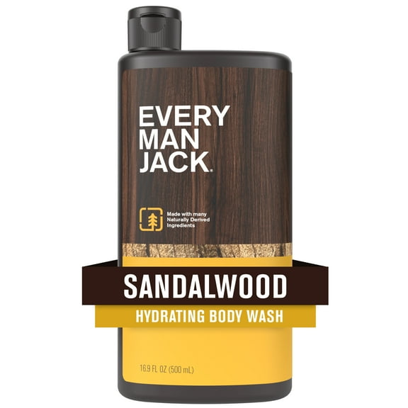 Every Man Jack Sandalwood Teak Hydrating Body Wash for Men, Naturally Derived, 16.9 fl. oz