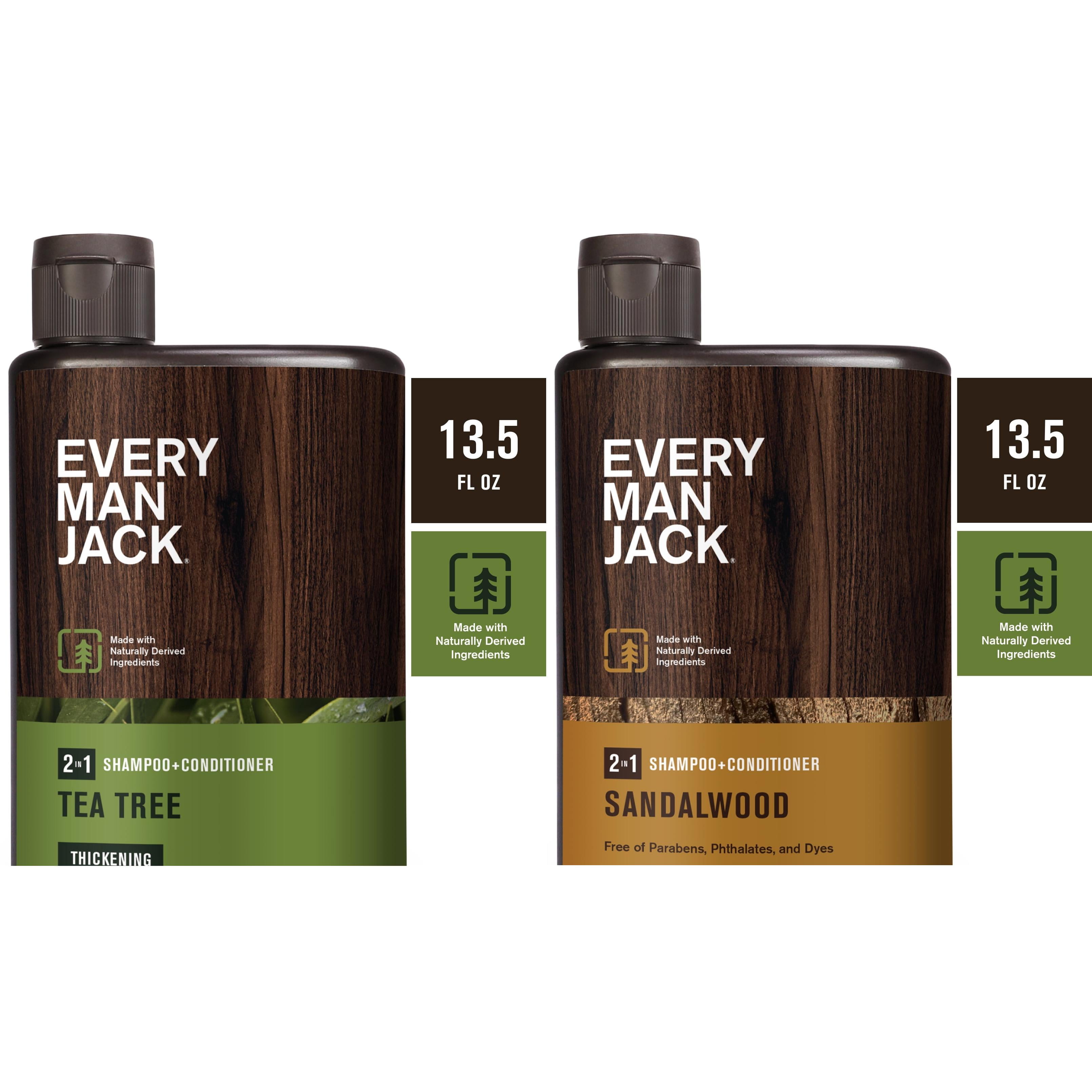 Every Man Jack Mens 2-in-1 Shampoo + Conditioner Best Seller Pack, Sandalwood & Tea Tree, 13.5oz