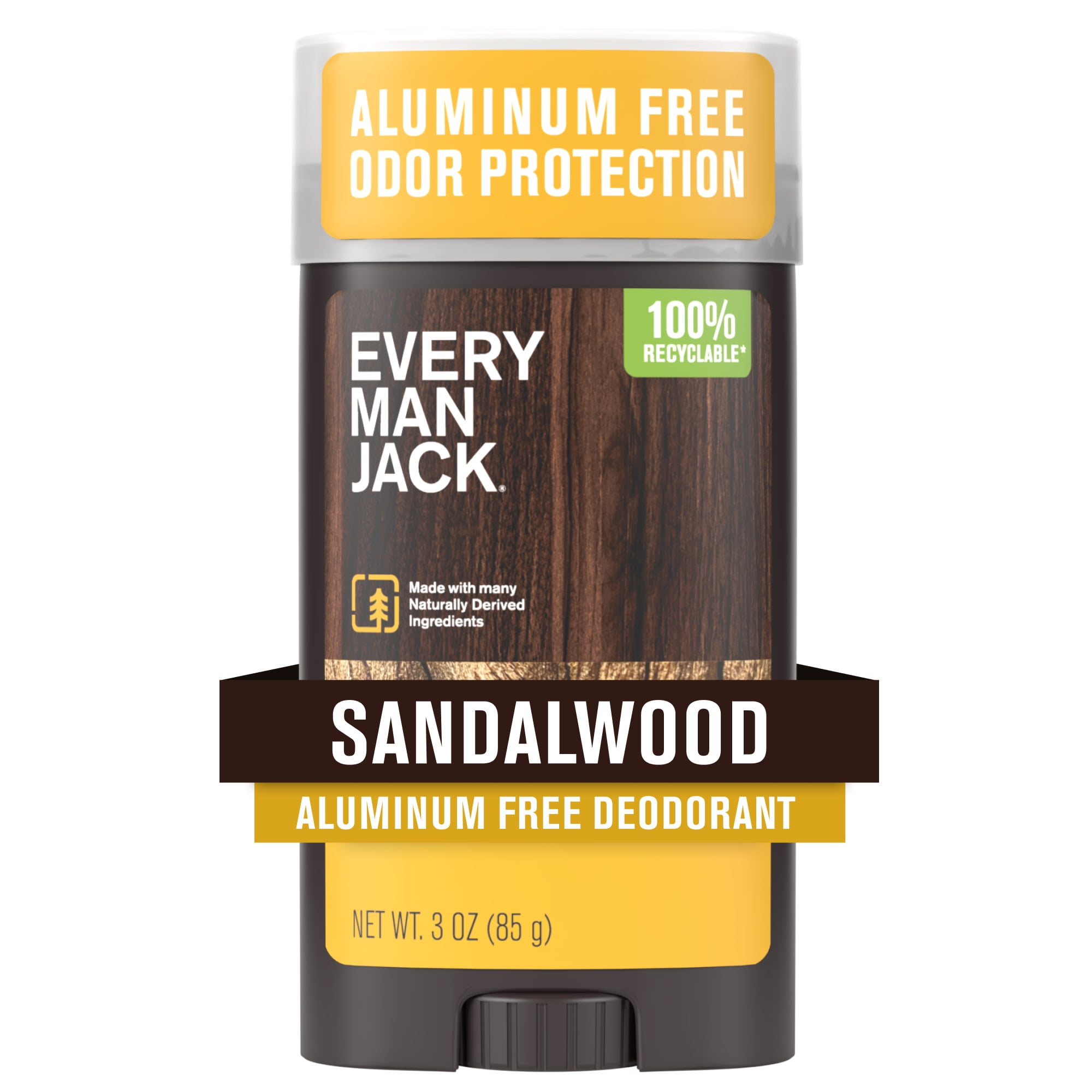 Every Man Jack Men's Aluminum Free Natural Deodorant for Odor Protection, Sandalwood, 3 oz