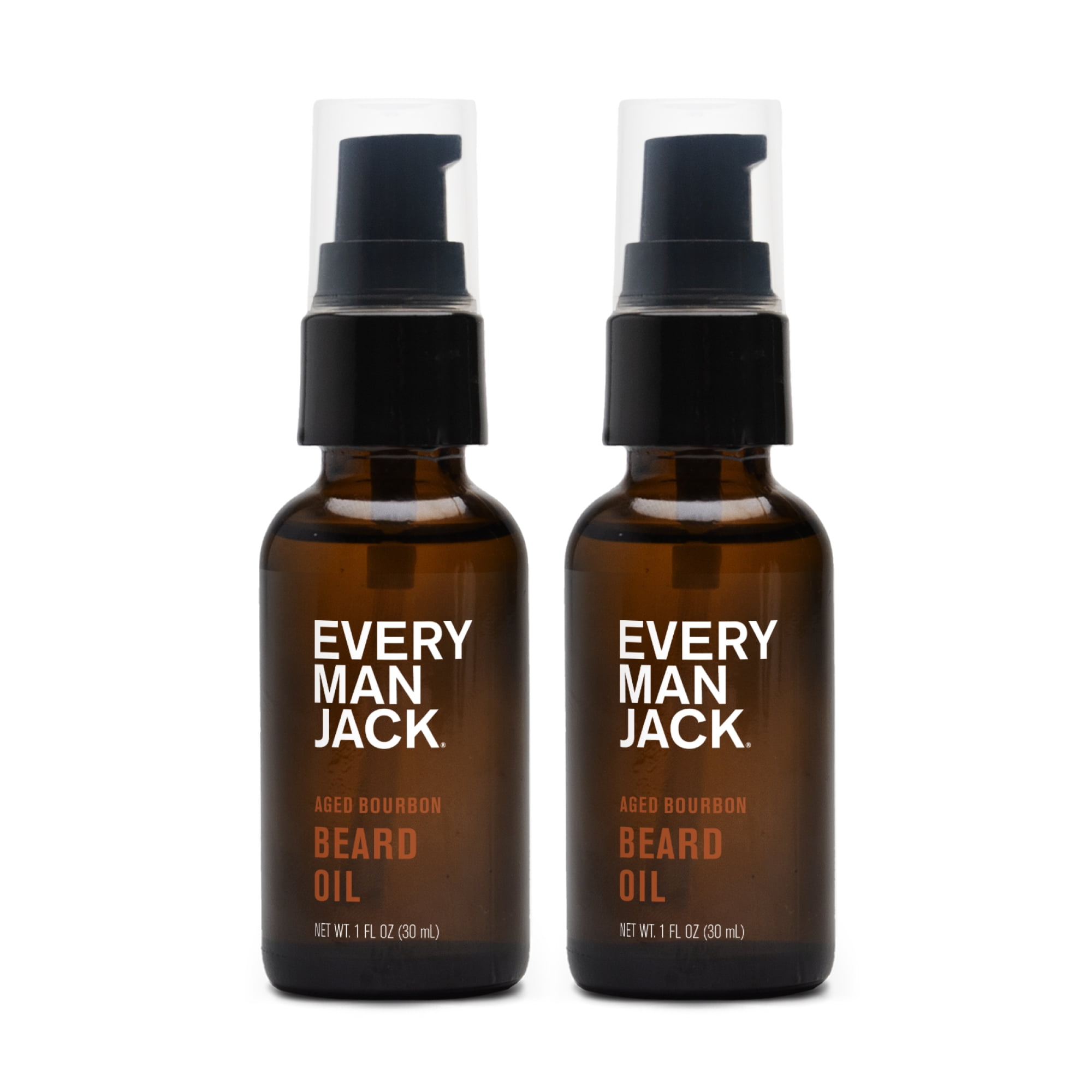 Every Man Jack Mens Beard Oil - Subtle Aged Bourbon Fragrance - Deeply Moisturizes and- 1 fl oz (2 Pack)