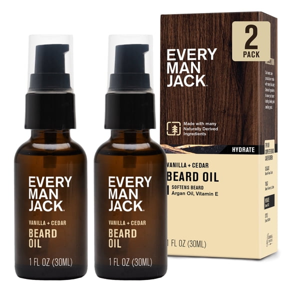 Every Man Jack Mens Beard Oil - Vanilla + Cedar Fragrance - Deeply Moisturizes and Softens Your Beard and Adds a Natural Shine -1 fl oz (2 Pack)