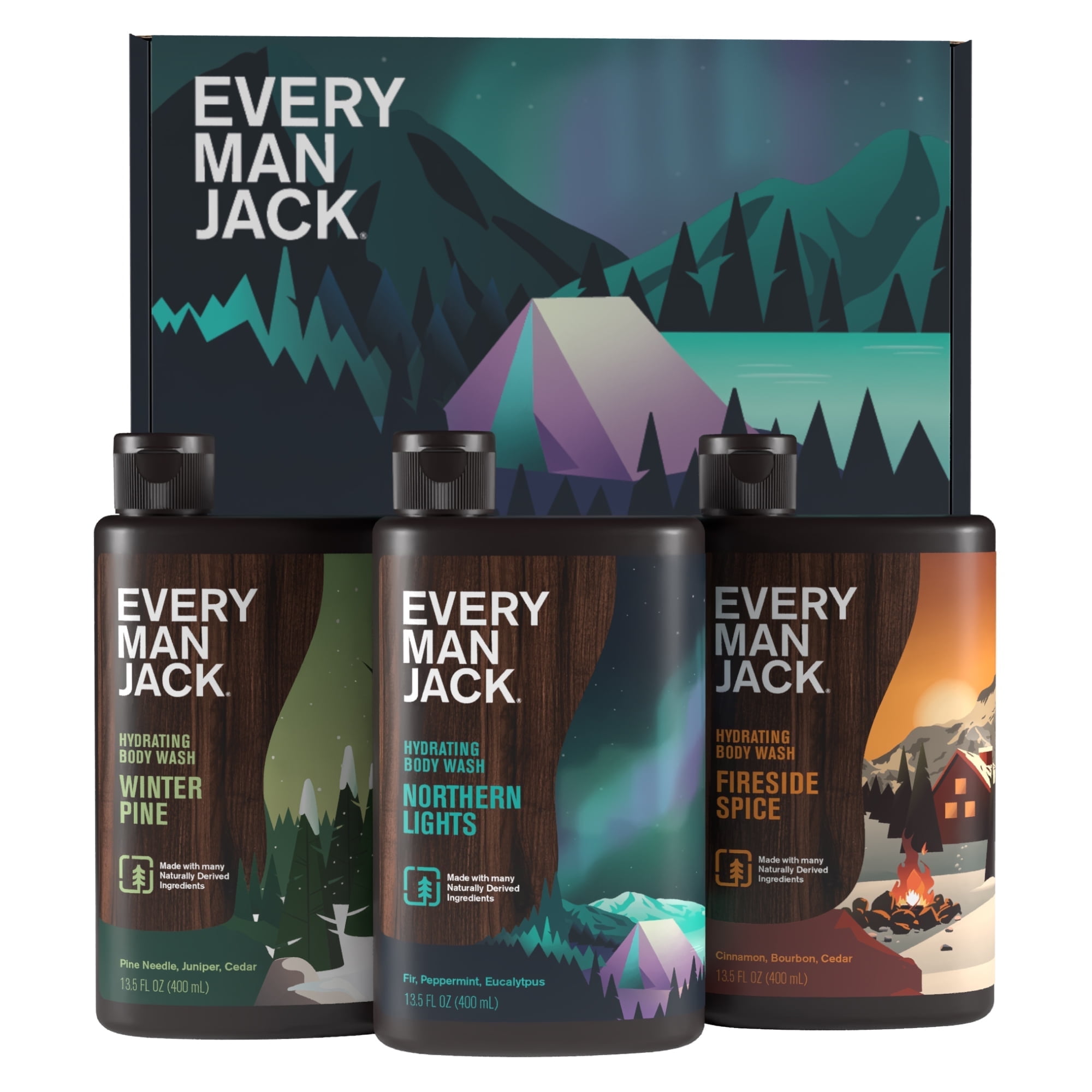 Every Man Jack Mens Body Wash Holiday Gift Set - 3 Invigorating Winter Scents - Deeply Cleans, Hydrates with Naturally Derived Ingredients - 13.5 oz (3 pack)