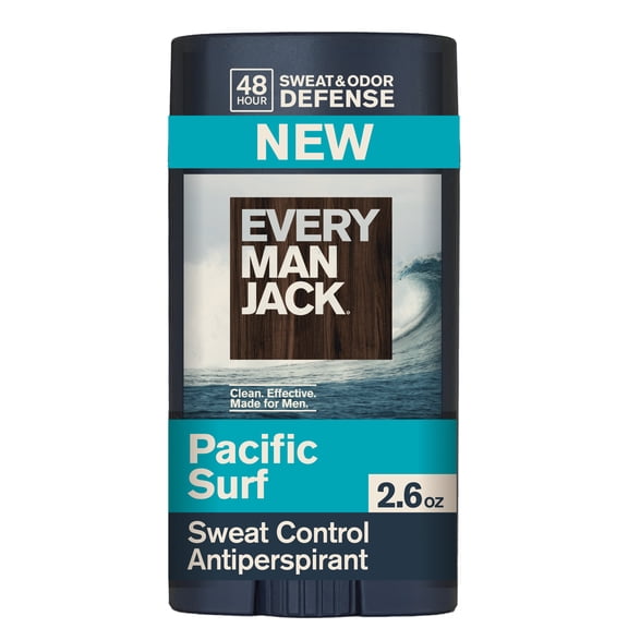 Every Man Jack Pacific Surf Antiperspirant Deodorant for Mens, Smooth Glide, 48-Hour Sweat and Odor Protection, Naturally Derived, 2.6 oz, 1 Count