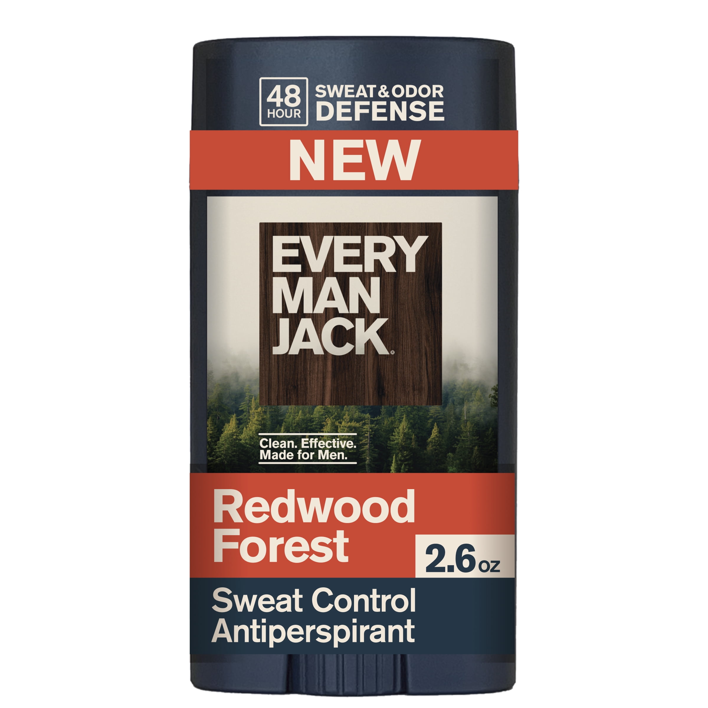 Every Man Jack Redwood Forest Antiperspirant Deodorant – Smooth Glide, 48-Hour Odor & Sweat Defense, 2.6 oz
