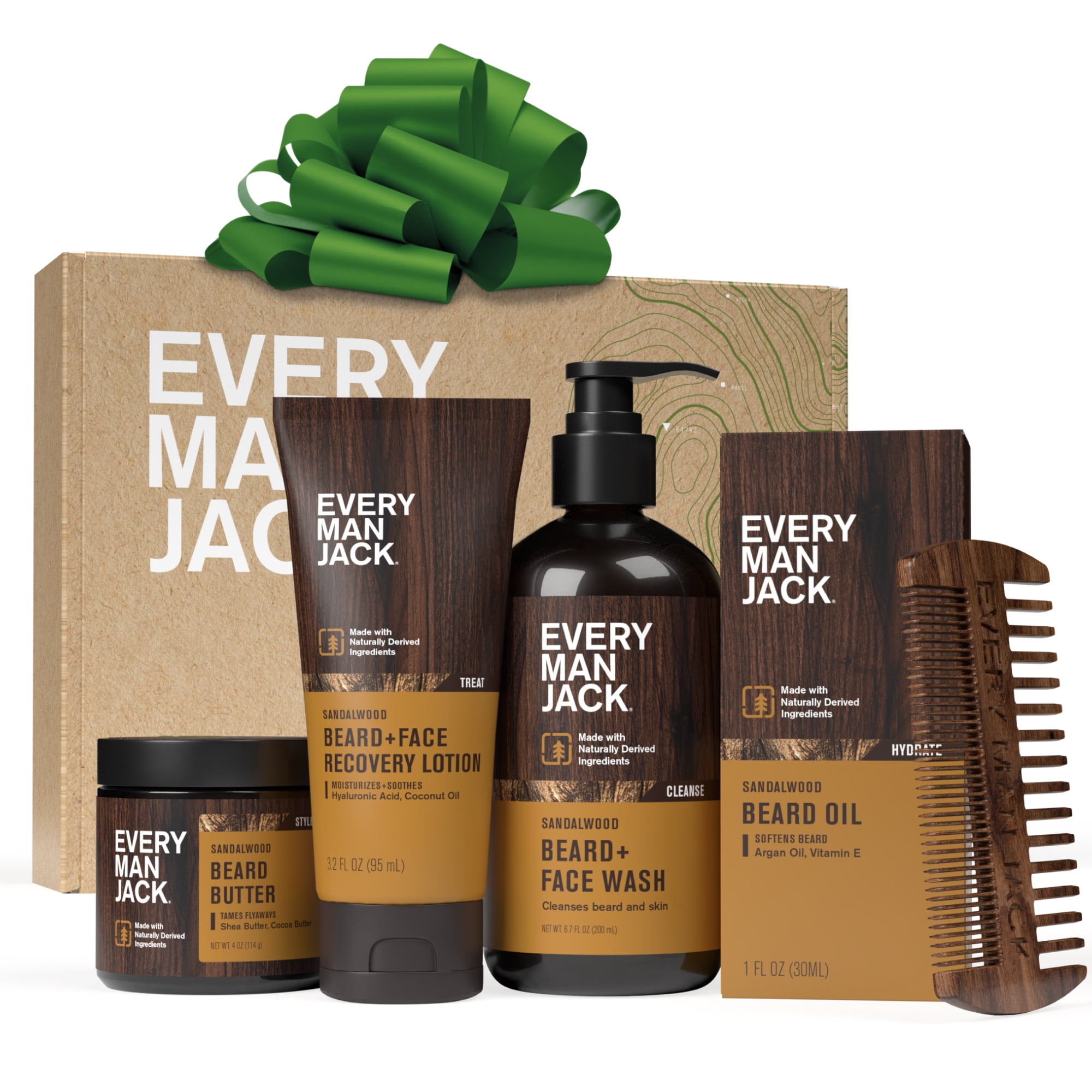 Every Man Jack Sandalwood Beard Bundle, Oil, Wash, Butter, Lotion, and Comb