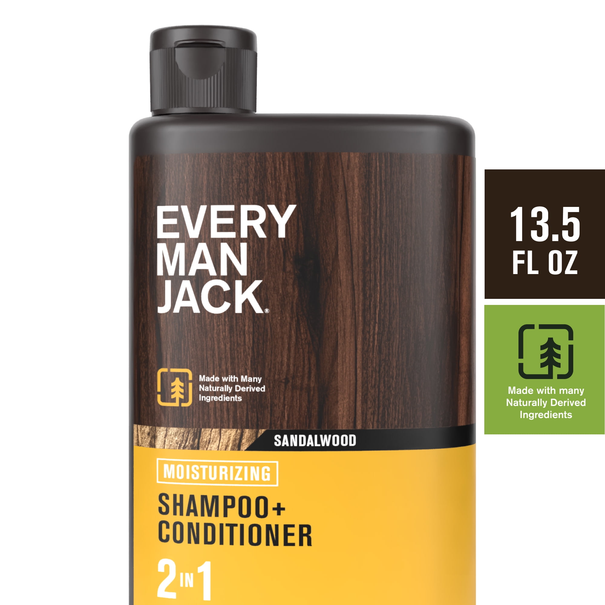 Every Man Jack Men's 2-in-1 Shampoo and Conditioner, Sandalwood, 13.5 fl oz