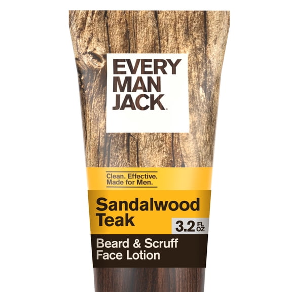 Every Man Jack Sandalwood Teak Beard Scruff Face Lotion for Men, Naturally Derived, 3.2 fl. oz