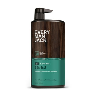 Every Man Jack Sea Salt Men's 3-in-1 All over Wash - Body Wash, Shampoo & Conditioner - 32 oz