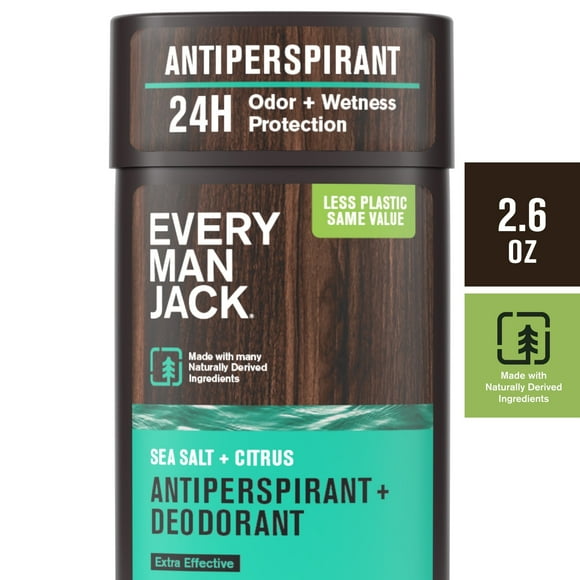 Every Man Jack Sea Salt Mens Antiperspirant Deodorant - Long Lasting Odor & Sweat Protection - 2.6oz- 2 Pack