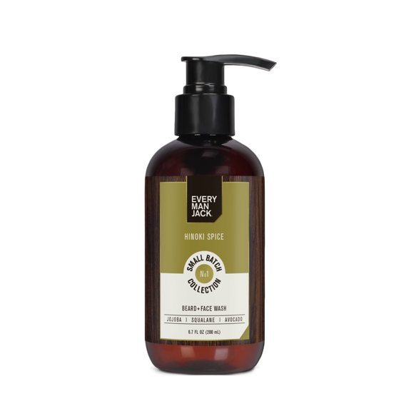 Every Man Jack Small Batch Beard + Face Wash - Hinoki Spice Fragrance - 6.7 oz