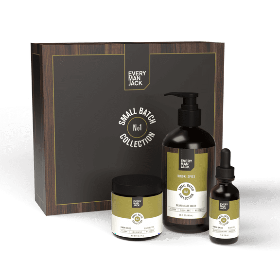 Every Man Jack Small Batch Beard Set, Hinoki Spice Fragrance - Beard Wash, Beard Oil and Beard Butter