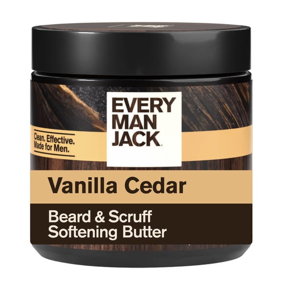 Every Man Jack Beard & Scruff Softening Butter - Vanilla & Cedar Fragrance - Hydrates and Styles Dry, Unruly Beards While Relieving Itch - Naturally Derived w/ Shea Butter & Coconut Oil - 4 oz