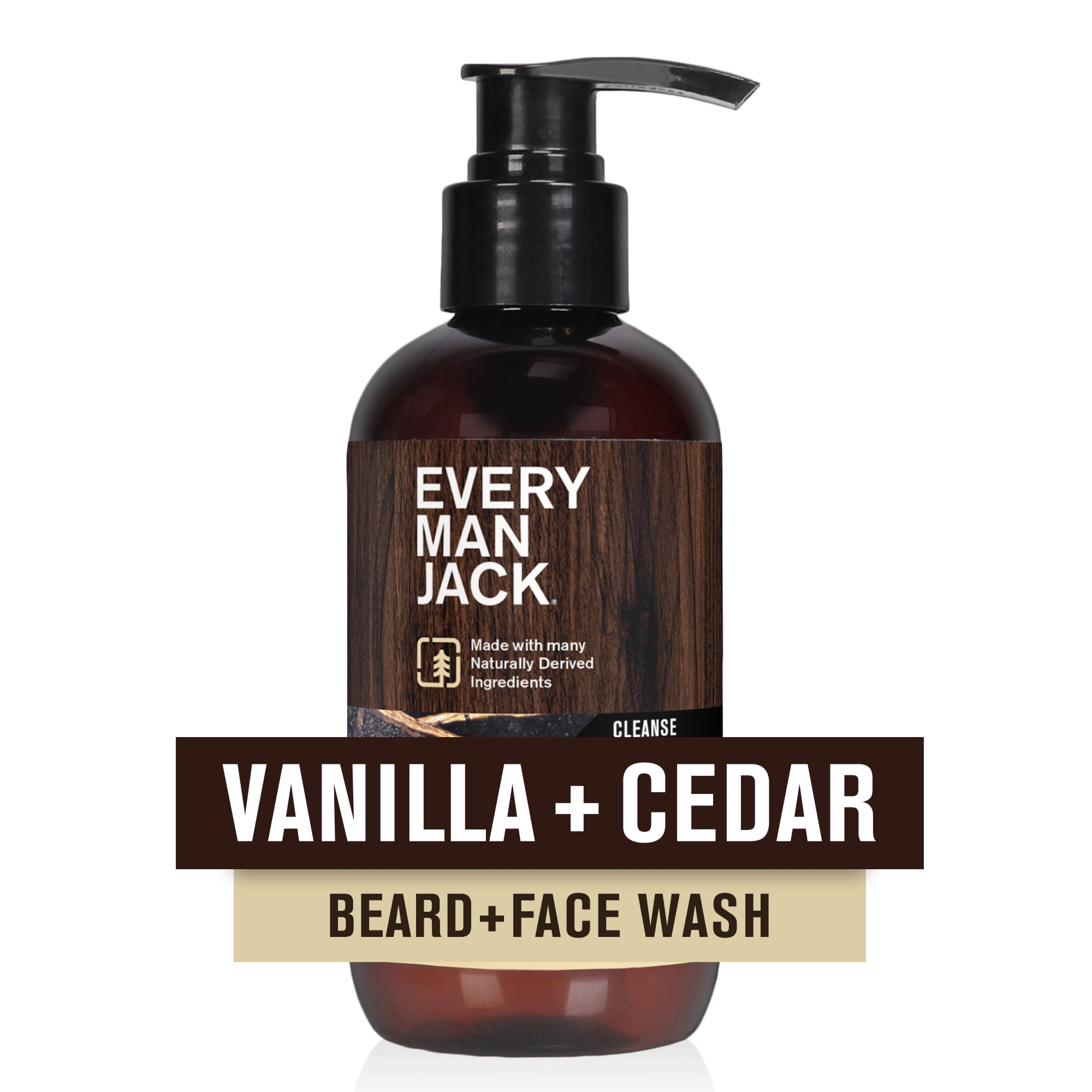 Every Man Jack Beard + Face Wash - Vanilla & Cedar Fragrance - Cleans & Softens Your Beard and Skin - Naturally Derived w/ Aloe and Glycerin- 6.7 fl oz
