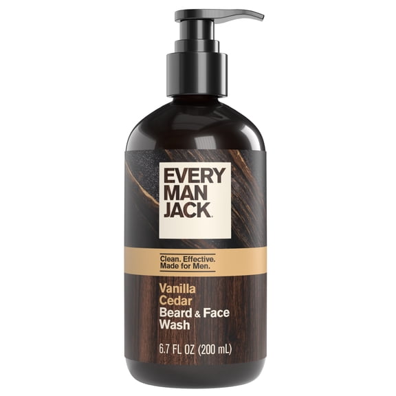 Every Man Jack Beard + Face Wash - Vanilla & Cedar Fragrance - Cleans & Softens Your Beard and Skin - Naturally Derived w/ Aloe and Glycerin- 6.7 fl oz
