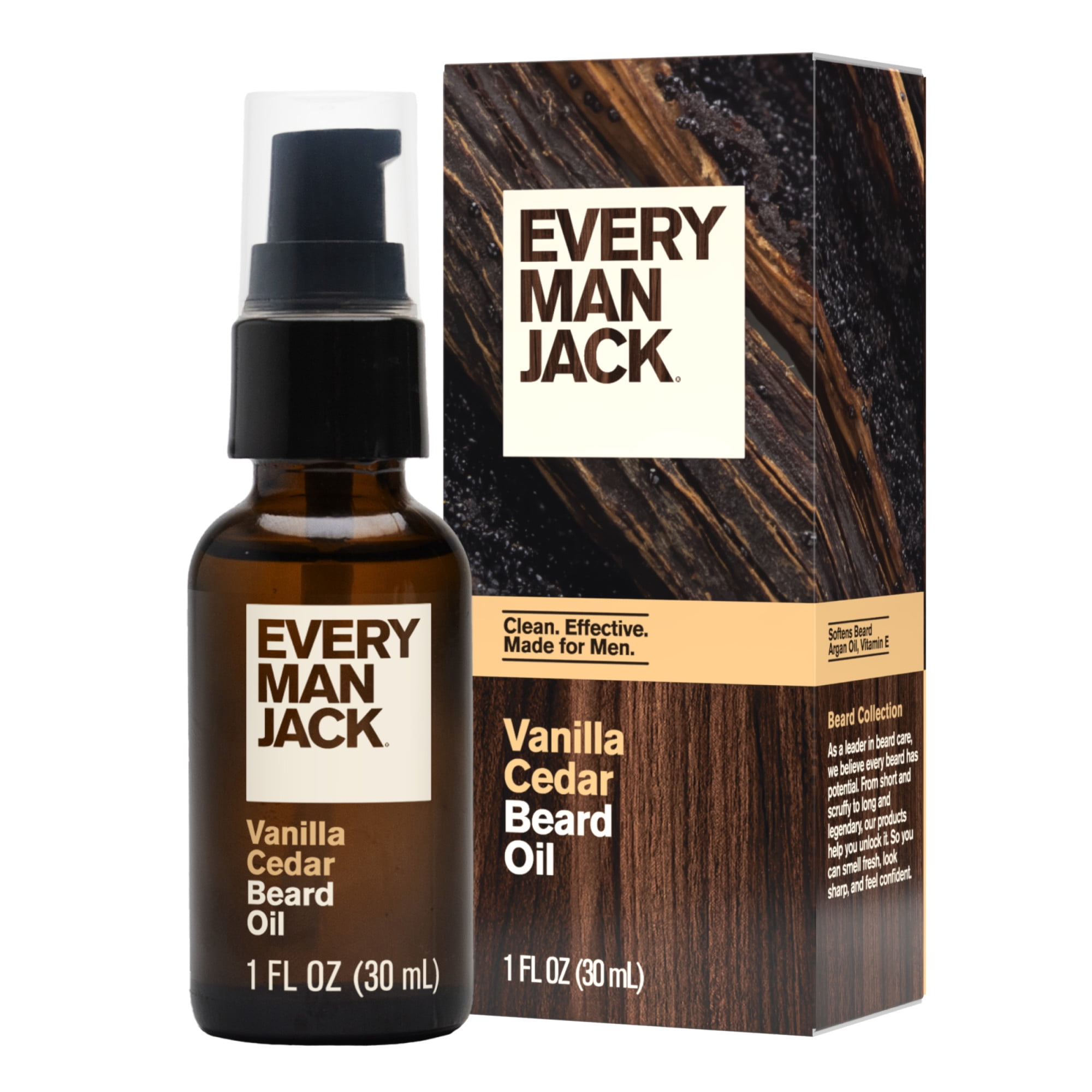 Every Man Jack Mens Beard Oil - Vanilla Cedar Fragrance - Deeply Moisturizes and Softens Your Beard and Adds a Natural Shine - Naturally Derived with Shea Butter and Argan Oil - 1 fl oz