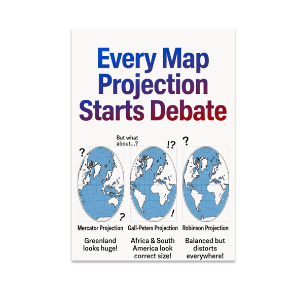 Every Map Projection Starts Debate - Map Projection Enthusiast - 13x19 Poster Print