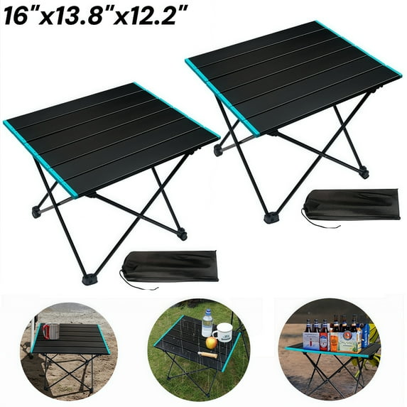 Every Moment Counts 2 PCS 16x14x12 Inch Folding Camping Table, Lightweight Aluminum Portable Picnic Table, Beach Table with Carrying Bag, for Beach, Hiking, Travel, Fishing, BBQ, Small Camp Table