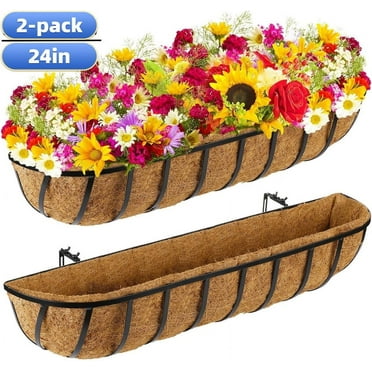 4 Pack 24inch Window Box Deck Horse Trough Railing Planter with Coco ...