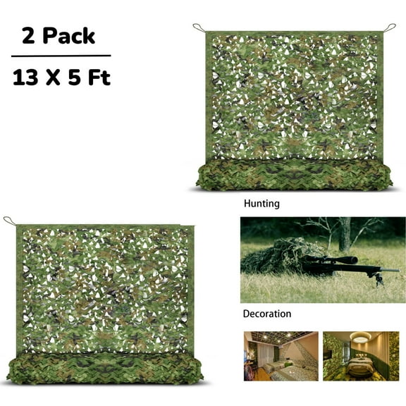 Every Moment Counts 2PCS 13x5FT Camo Netting, Camouflage Net, Bulk Roll, Mesh, Cover, for Hunting, Decoration, Sun Shade, Party, Camping, Outdoor and Indoor
