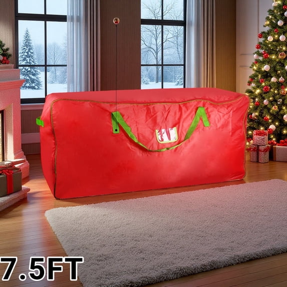 Every Moment Counts 48" x 15" x 20" Christmas Tree Storage Bag, Fits Up to 7.5 ft Tall Artificial Tree, Heavy Duty Waterproof Red Christmas Tree Storage Container with Zipper and Handles