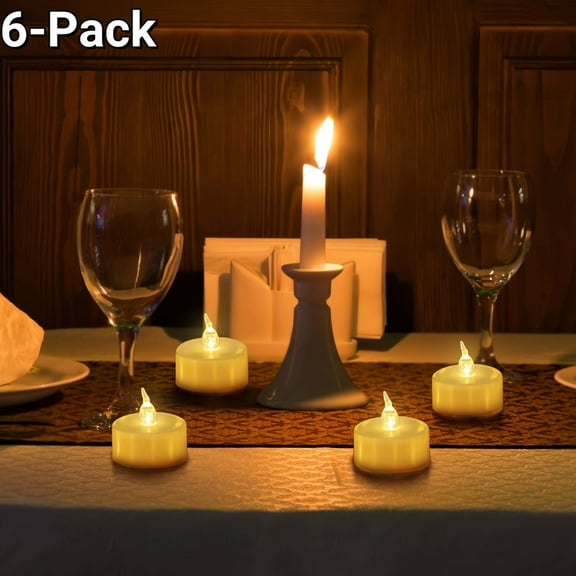 Every Moment Counts 6-Pack Flameless Tealights, Flickering LED Battery Candles for Indoor Outdoor Halloween, Christmas, Table Decor
