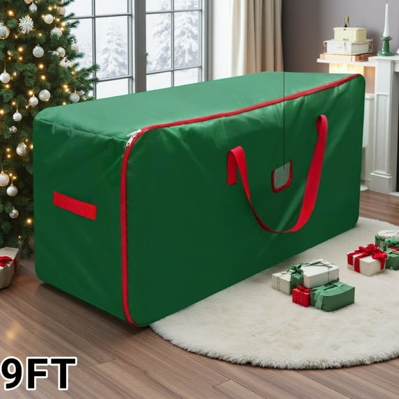 Every Moment Counts Christmas Tree Storage Bag, Fits Up to 9 ft Tall Artificial Tree, Heavy Duty Waterproof Green Christmas Tree Storage Container with Zipper and Handles