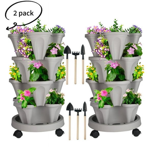 Every Moment Counts Stackable Vertical Planter 2PC 4-Tier Gardening System for Succulents Indoor and Outdoor, Herbs, Veggies, Create Your Green Oasis on Patios, Balconies, Countertops,