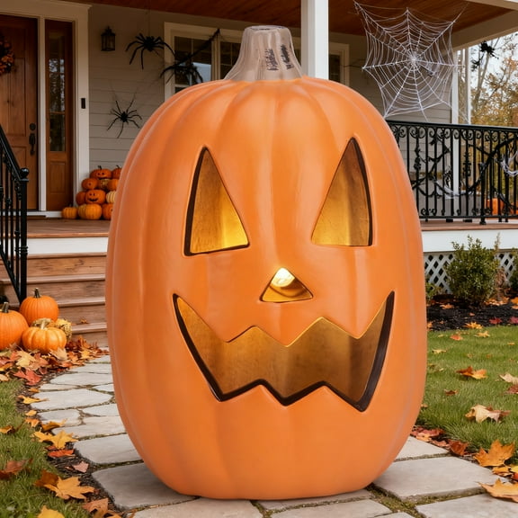 Every Moment Counts Waterproof 16" Glow Jack O'Lantern, Halloween Decorations, Led Pumpkin Lights, Waterproof Scare Light with Stake for Graveyard & Porch Terror, Outdoor Halloween Decor