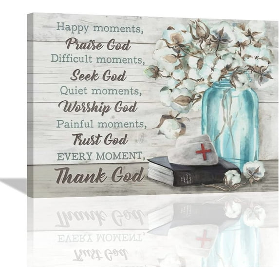 Every Moment Thank God Canvas Wall Art Nurse Cap Painting for Wall Medical Staff Team Prints Vintage Nurse Gift Nursing Artwork Inspirational Quotes Poster Framed Wall Decor for Office Decorations